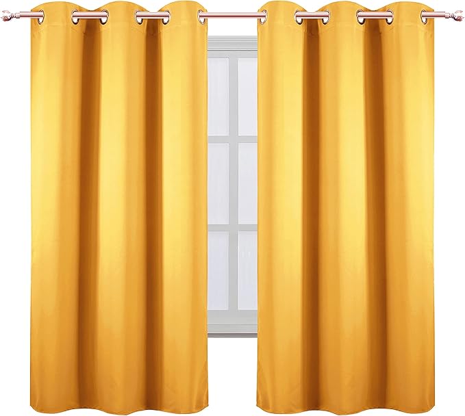 LEMOMO Yellow Thermal Blackout Curtains/38 x 63 Inch/Set of 2 Panels Room Darkening Curtains for Bedroom