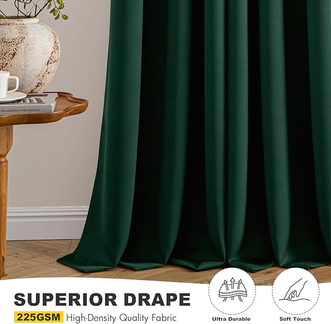 MIULEE Hunter Green Blackout Curtains - Thermal Insulated Bedroom Curtains Room Darkening Drapes for Living Room Kitchen Christmas Grommet Top Window Treatment, 40 x 54 Inches Long, 2 Panels