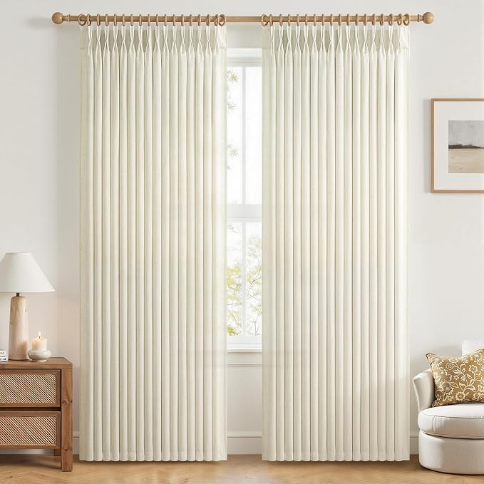 Thick Linen Sheer Extra Long 102 Inch Curtains for Kids Room 2 Panels Set, Cream Memory Trained Pinch Pleated Light Filtering Privacy Country Nursery Windows Curtain & Drapes 50 x 102 Inch Length