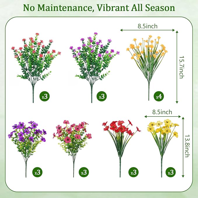 Yastouay Artificial Flowers for Outdoors, 22 Bundles UV Resistant Artificial Outdoor Flowers, Realistic Fake Outdoor Flowers Plant Faux Flowers for Outdoor Planters Front Porch Patio Window Box