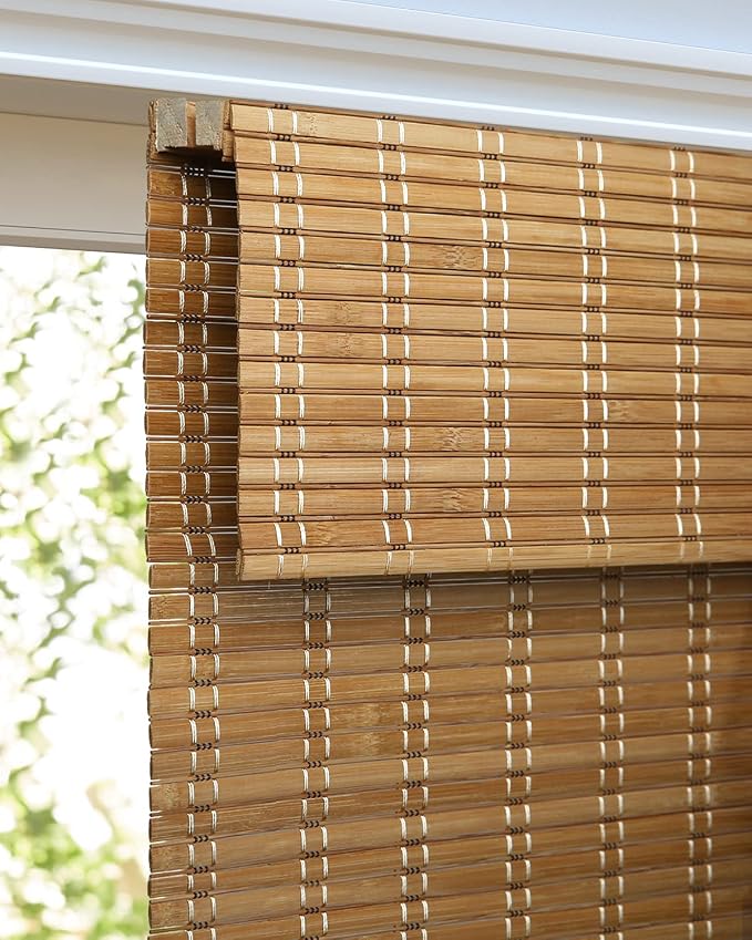 LazBlinds Cordless Bamboo Roman Shades for Windows, 30'' W x 60'' H | Natural Light Filtering Bamboo Window Blinds, Bamboo Blinds for Bedroom Living Room Office Indoor