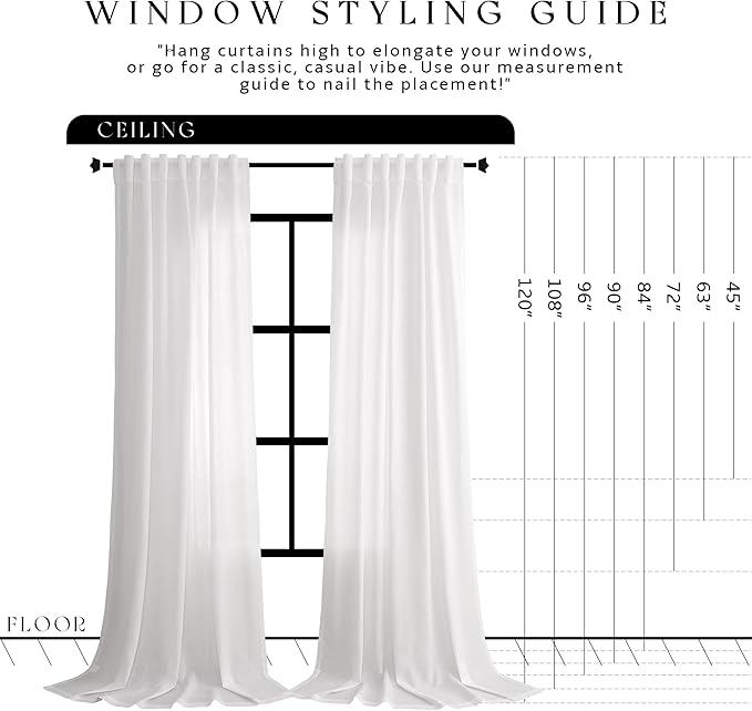 Jowels White Linen Curtains 102 Inch Long 2 Panels for Living Room | Light Filtering Semi Sheer Curtain, Back Tab Pocket Pleated Look, Boho Farmhouse Textured Privacy Drapes for Bedroom Window