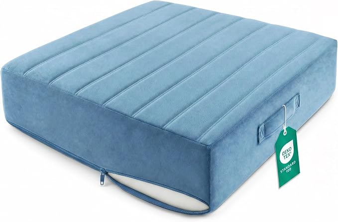 Codi Floor Cushions for Adults, Large Meditation Pillows with Thick Foam and Soft Tufted Covers, Washable Square Seating for Couch and Yoga Sitting, 22×22×5 Inch Blue