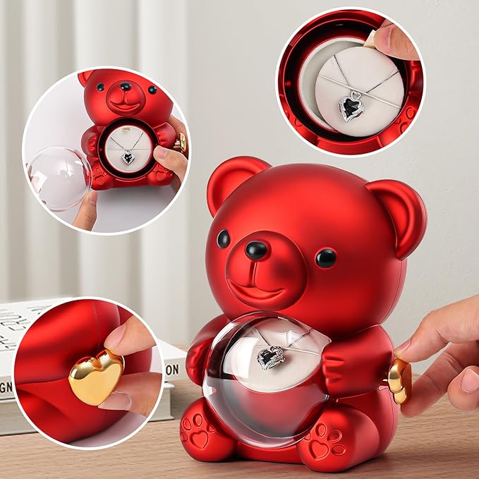 Cute Teddy Bear with Preserved Rose - A Real Rose Flower in Bear with Elegant Gift Box - Romantic Gift for Her in Mother's Day, Weddings, Anniversaries, and Bridal Showers (Red)