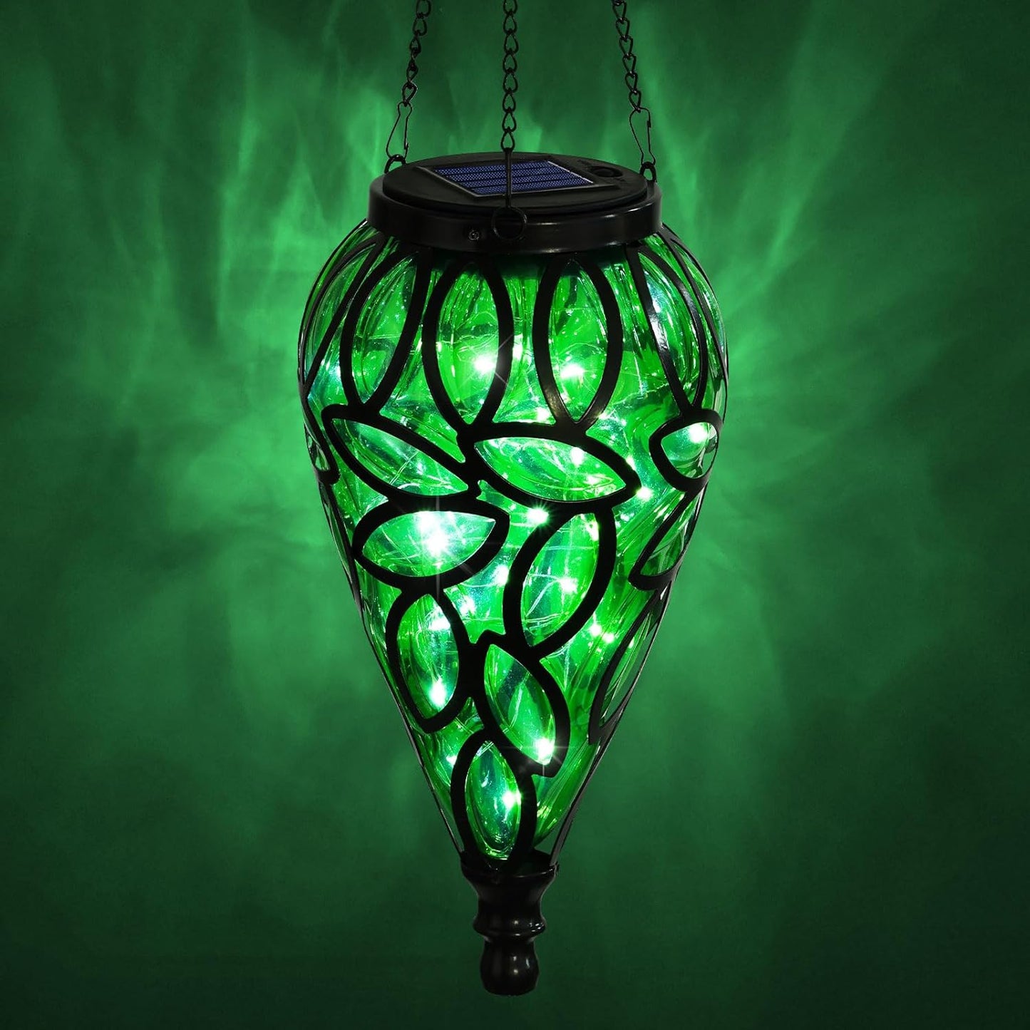 SUNNYPARK Outdoor Plastic Solar Hanging Lantern, 15 Cool White LEDs Twinkle Effect Tear-Shaped Hanging Lantern Decor Garden Decorative Solar Lights for Backyard, Patio and Lawn