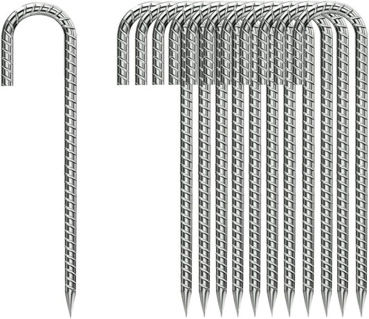 Rebar-Stakes-12-Inch, Ground Stakes Heavy Duty U-Hook Galvanized Anti-Rust Tent Stakes Heavy Duty Ground Anchors for Garden Dog Fence Chicken Coop Christmas Decorations Deer Fence 16pcs