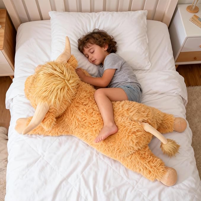 WDXDSOB 38.5 Inch Yellow Giant Highland Cow Plush Stuffed Animal - Large Cow Pillow Gift for Kids and Adults, Couch & Bed Decor