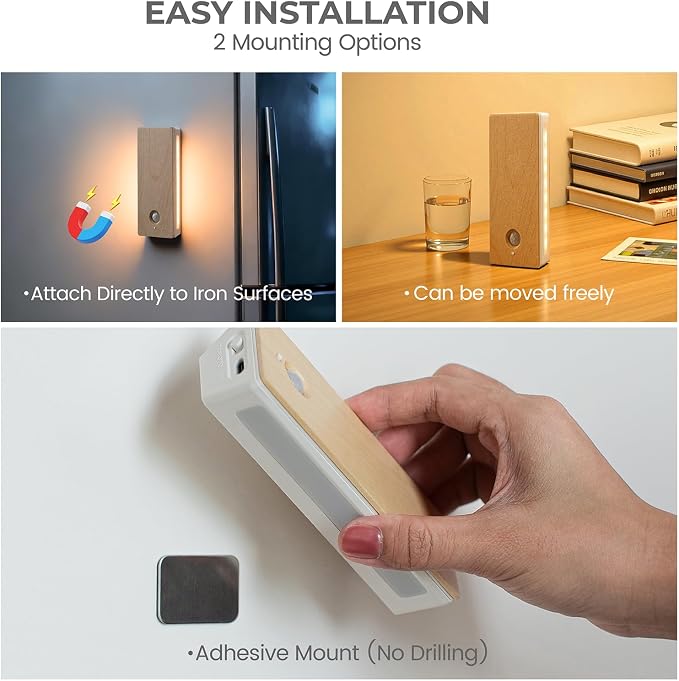 Rechargeable Motion Sensor Night Light, Mini Stick-on Anywhere Night Light, Soft Two-Sided Glow, Magnetic, 3CCT Wireless Lights for Bedroom, Hallway, Closet, Kitchen, Stairs