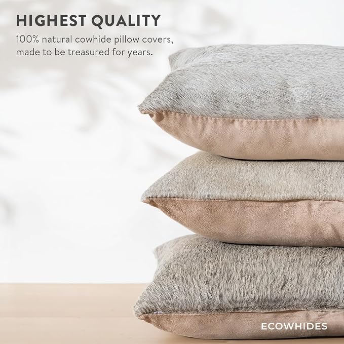 ecowhides 100% Genuine Brazilian Cowhide Pillow Cover – Luxury Leather Decorative Cushion for Rustic & Western Home Décor