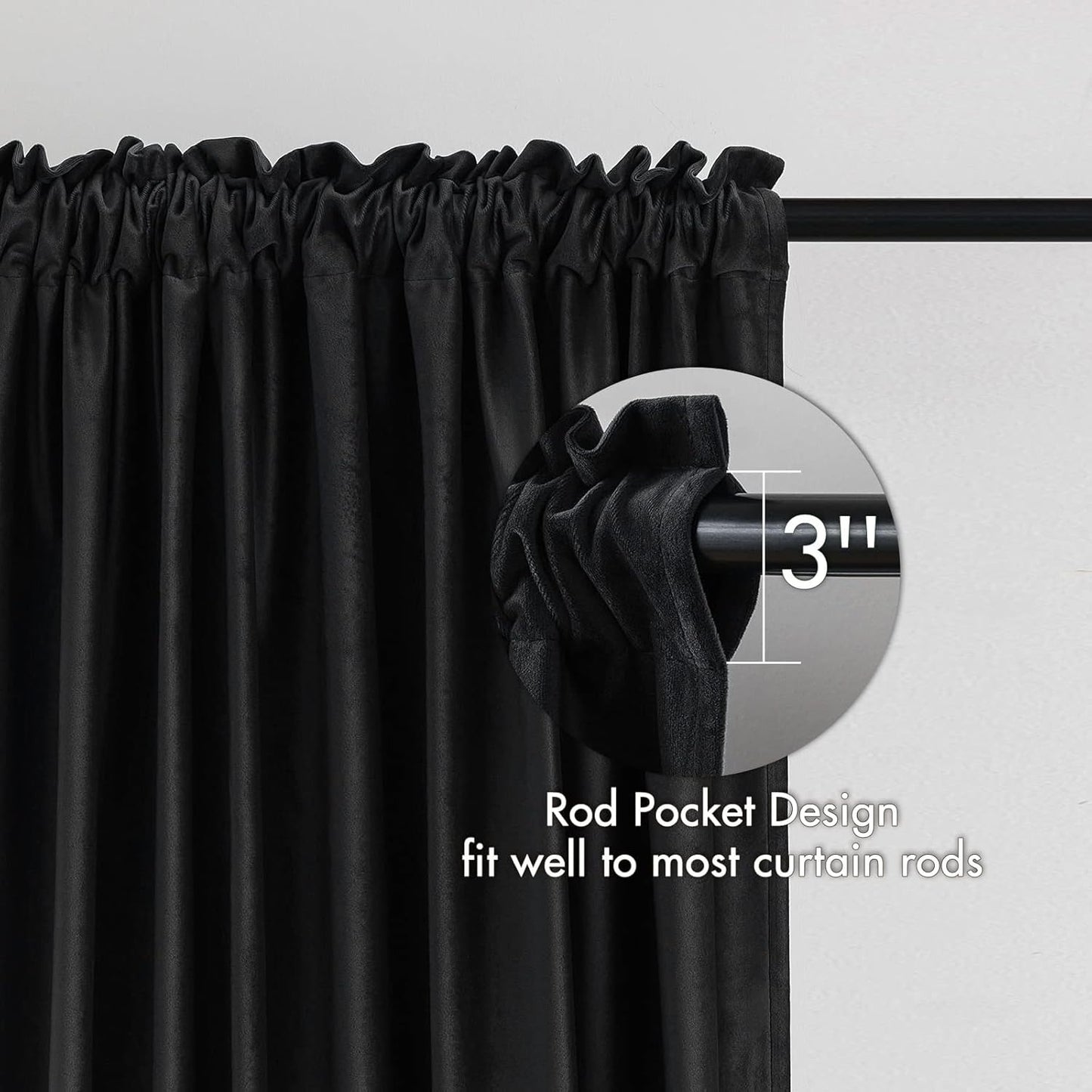 MIULEE Black Velvet Curtains Thermal Insulated Blackout Halloween Curtain Drapes for Bedroom Living Room Darkening 108 Inches Long Curtains Panels Rod Pocket Set of 2