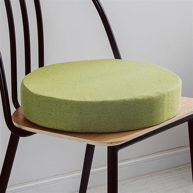 Reyox Thicken Cotton Linen Chair Cushion, Non Slip Seat Cushion for Recliners, Armchairs 3" Thick Round Green 20" x 20"