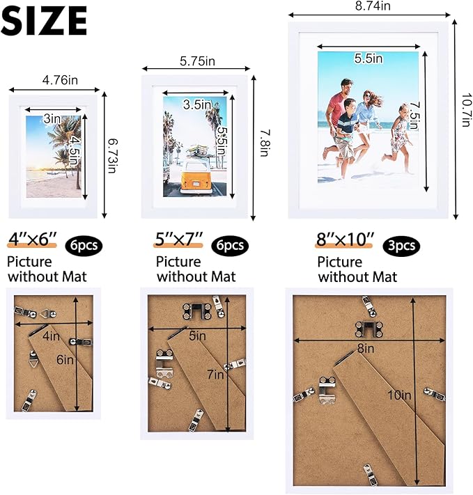 Fixwal Picture Frames Set, Gallery Wall Frame Set Picture Frames Collage 15 Pack for Wall or Tabletop with 8x10 5x7 4x6 Frames, White