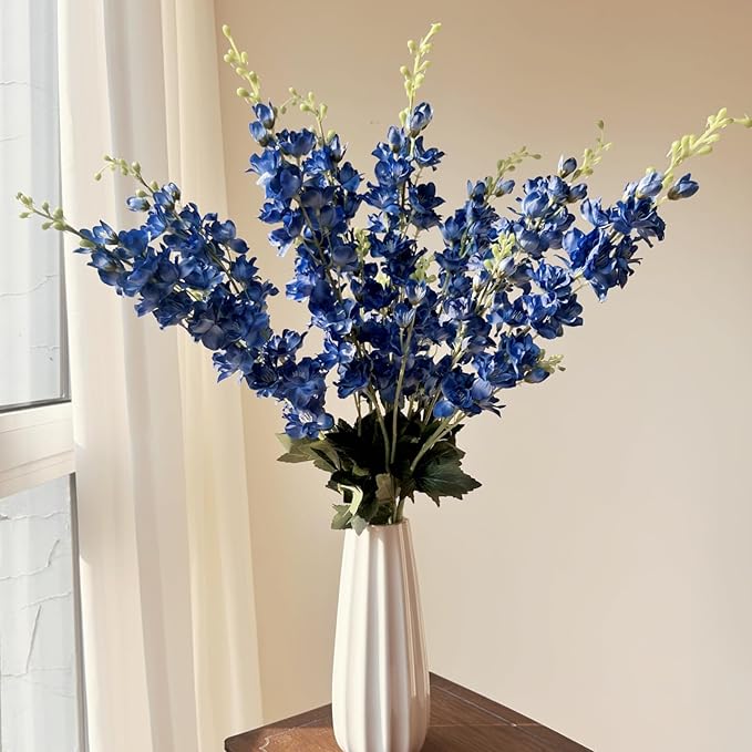 8 pcs Navy Blue Delphinium Artificial Flowers, 34.25''Artificial Snapdragon Flowers Tall Fake Flowers Silk Flowers Faux Delphinium Bulk for Tall Vase Home Wedding Garden Table Decor (Navy Blue)
