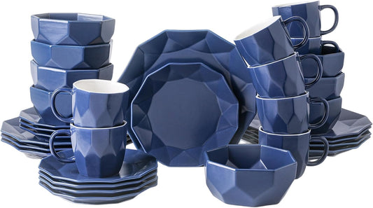 Stone + Lain Jamie Porcelain 32-Piece Geometric Dinnerware Set, Blue