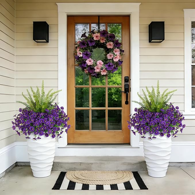 Hrobek Artificial Flowers for Outdoors Faux Plants Outside Indoor,UV Resistant Silk Fake Petunia Ferns for Home Patio Garden Back Yard Front Porch Decor(13 Bunches,Dark Purple)