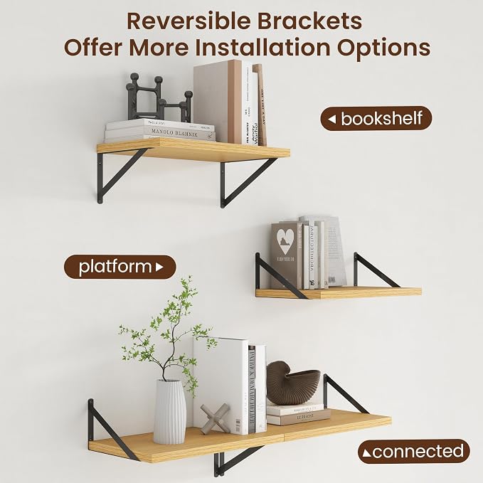 Axeman Deep Floating Shelves - 20 Inch Floating Shelves Set of 2-12 Inch Deep Oak Wall Shelves for Living Room Bathroom Kitchen