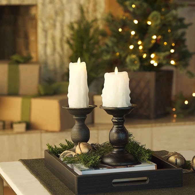 Luminara Heavy Wax Drip Flameless LED Candle, White 3.4" x 4.5", Timer Function, Real Wax Pillar, Battery Operated Unscented Safe, Long-Lasting