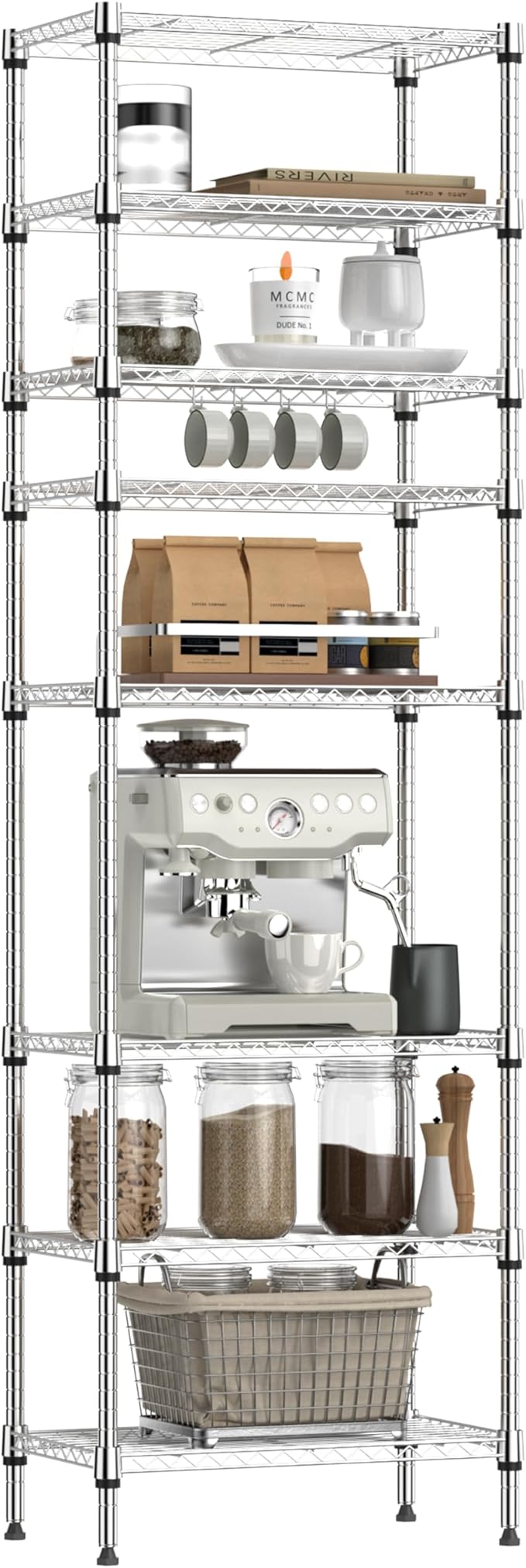 IZEUK 8 Tier Adjustable Metal Storage Shelving Unit, Heavy Duty Standing Rack Organizer for Kitchen, Pantry, Laundry Room, Garage or Basement, 2000 lbs Capacity, 23.6 W x 13.8 D x 79.5 H, Chrome