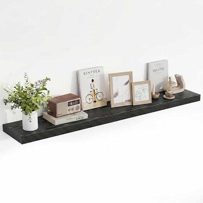 Acovy 55 Inch Floating Shelves, 55"x9.25"x1.5" Inch Deep Floating Shelves for Wall, Wooden Shelves for Bathroom, Bedroom, Living Room, Black,1 Piece