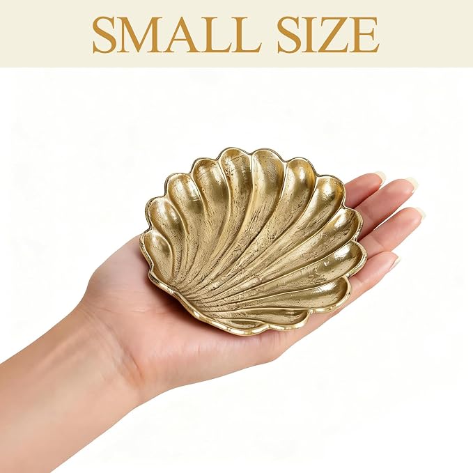 NIKKY HOME 2 Pack Seashell Ring Holder Jewelry Tray, Gold Trinket Dish | Coastal Small Metal Decorative Tray for Women, Elegant Storage Organizer for Vanity & Bathroom, Wedding & Engagement Gift