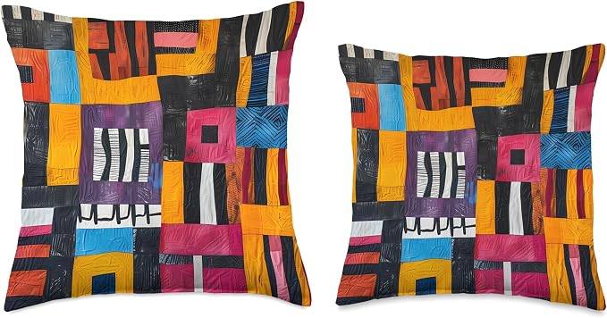 African Mudcloth Color Block Design Throw Pillow