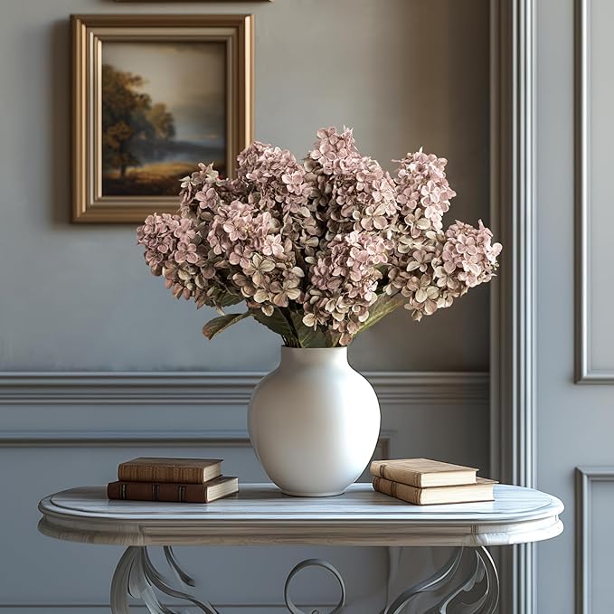 Ttranewsoo Fake Flowers Hydrangea Silk Flowers with Stems,Brown Flowers Fall Hydrangea Artificial Flowers,Winter Flowers Artificial for Decoration Vase Indoor and Outdoor 24"（Brown ） 8PCS Wthout Vase