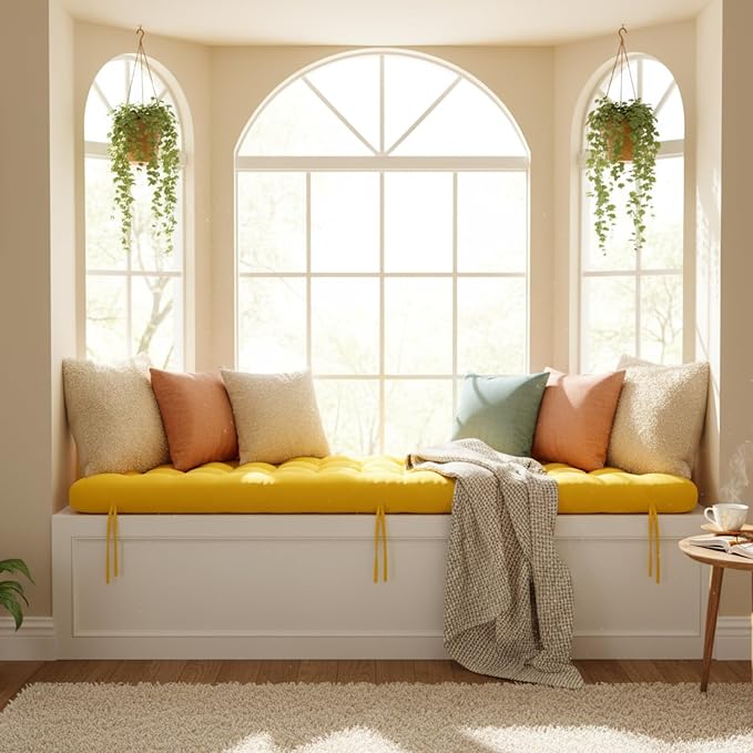 Vercraft Long Floor Cushion Large Floor Cushion with Brushed Cotton 74.8 x 27.5 x 3.15 in Jumbo Lounger Pillow for Outdoor Indoor Bay Window Meditation Yoga Reading Sleeping(1 Pc,Yellow)