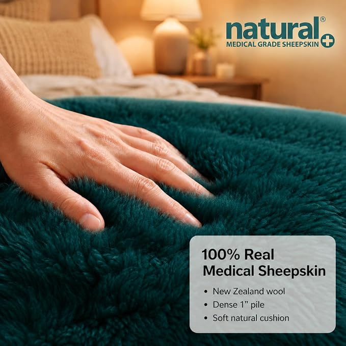 Natural Sheepskin for Bed Sores and Skin Irritation | Hastings 100% Real Medical Sheepskins with Non-Slip Back for Pain Relief and Discomfort, Wool Seat Pad, Emerald, 2 ft x 3 ft.