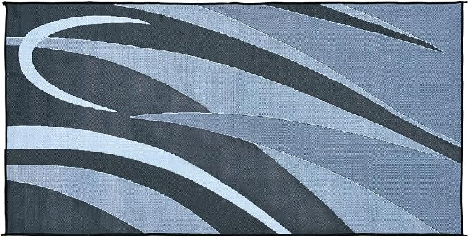 Stylish Camping GB1 8-Feet x 16-Feet RV Reversible Graphic Patio Mat, Black/Silver