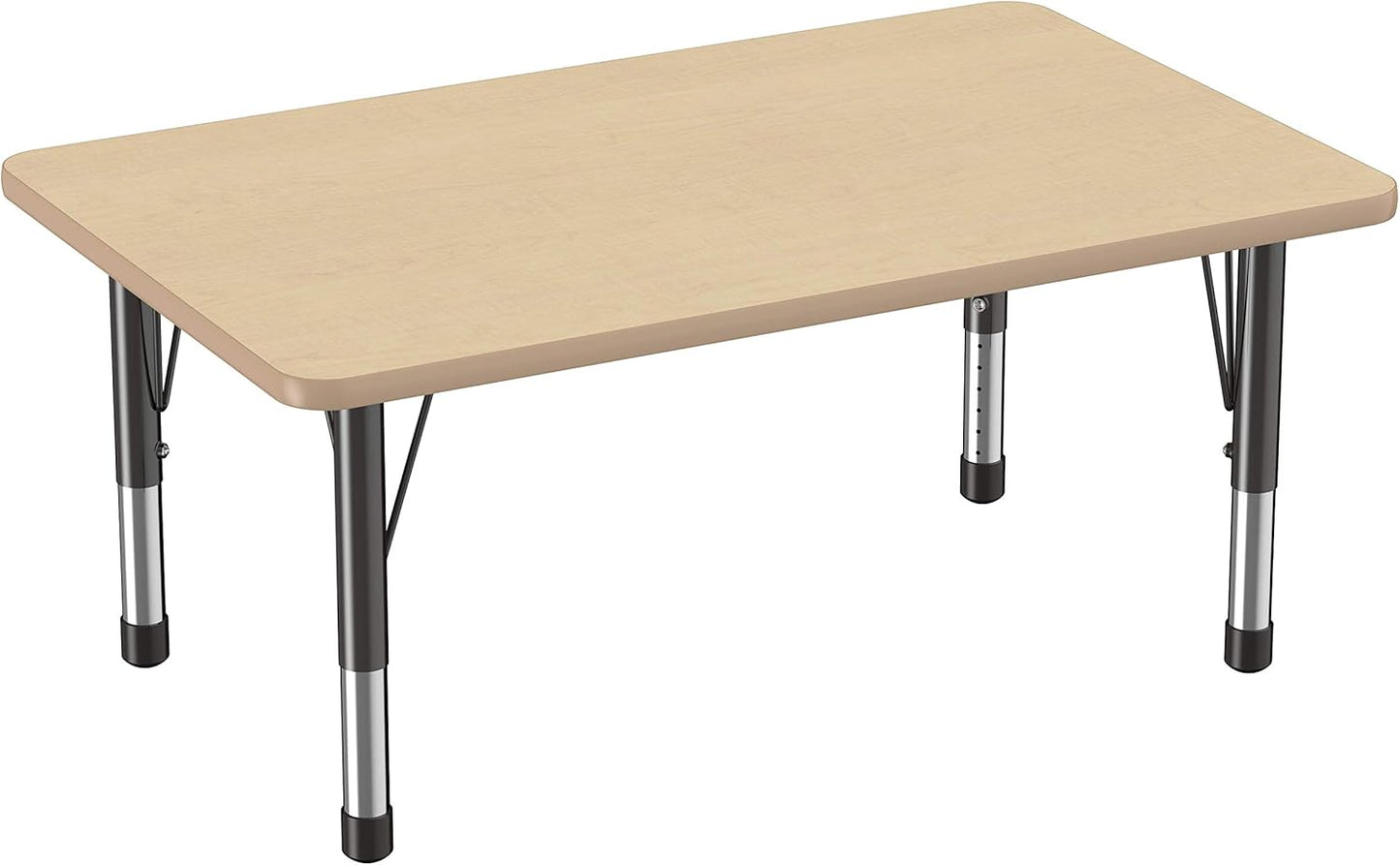 FDP Rectangle Activity School and Classroom Kids Table (30 x 48 inch), Chunky Toddler Legs, Adjustable Height 15-24 inches - Maple Top and Maple Edge