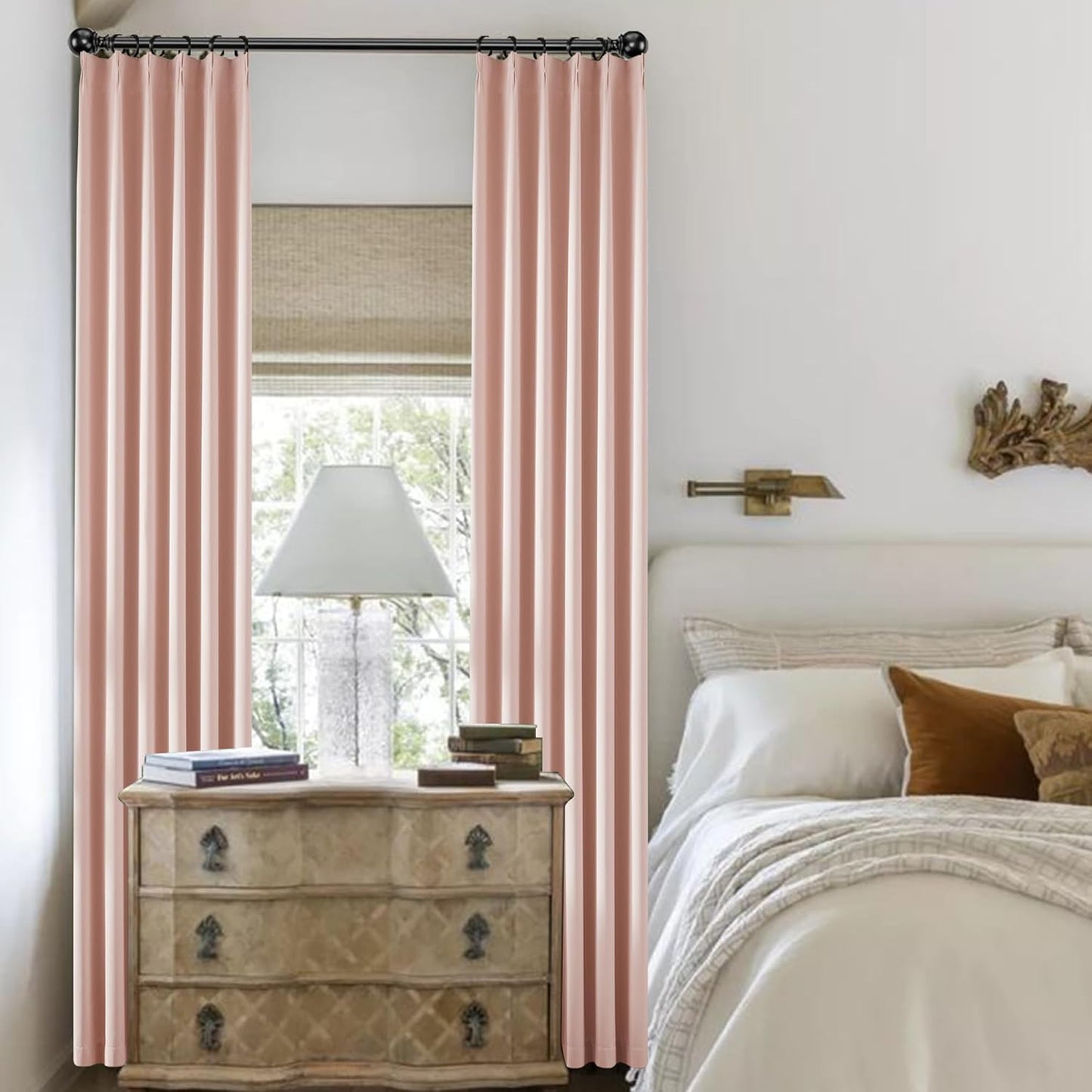 KangBang Baby Pink 102 Inch Long Curtains for Girls' Bedroom, Pinch Pleat Blackout Drapes Light Blocking Soft Modern Window Panels for Nursery Playroom with Hooks, W40xL102,2 Panels