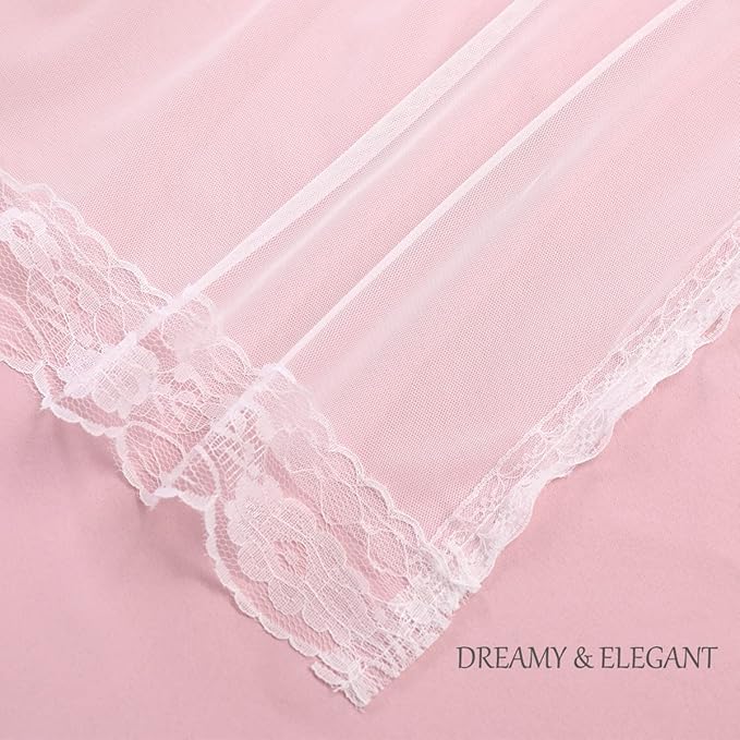 Short Pink Blackout Curtains with Sheer Overlay - Grommet Privacy Drapes, Cute Window Treatments for Kids/Girls Bedroom Nursery LivingRoom, 52 x 54 in, 2 PCs