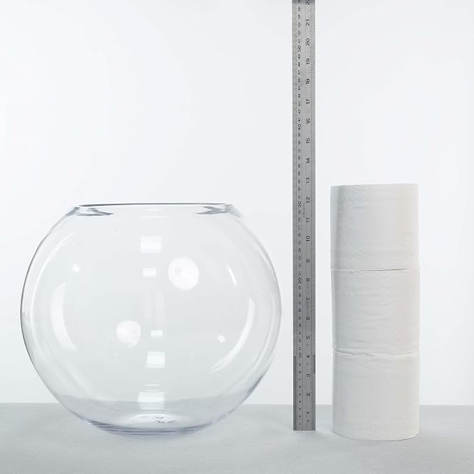 CYS EXCEL Large Glass Bubble Bowl (H-12 W-13, Approx. 5.3 Gal.) Round Bowl Terrarium Globe Flower Vase Centerpiece for Weddings Events Arrangements