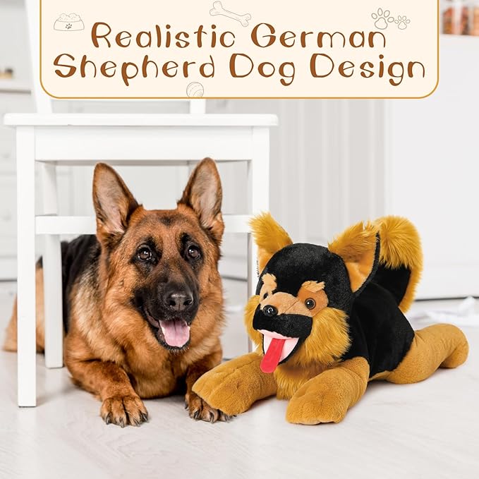 MaoGoLan 5Pcs Giant German Shepherd Dog Plush Toys with 4 Babies, Realistic Soft and Cuddly Stuffed Dog Puppies for Kids, Puppy Lovers