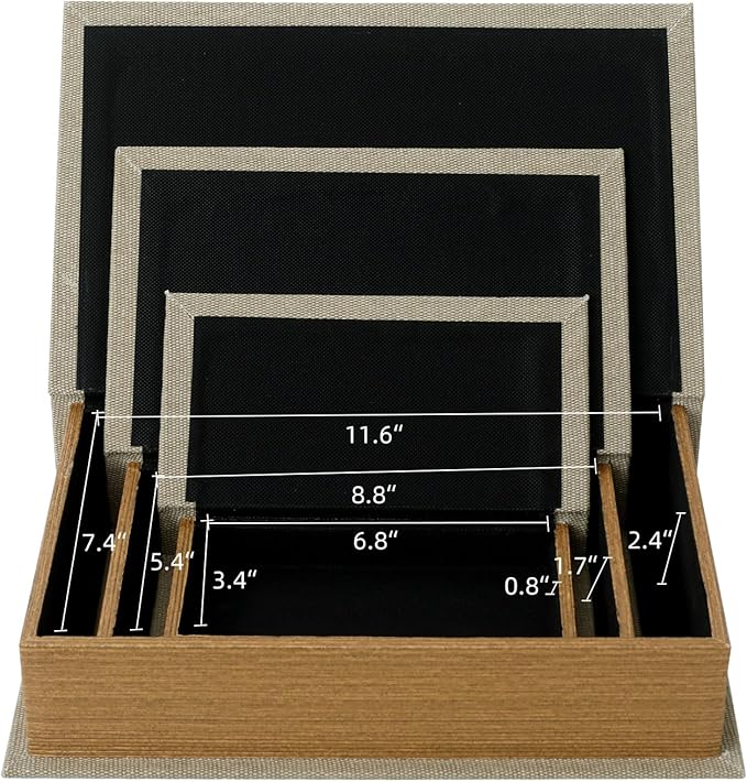 DECOR4SEASON Decorative Book Boxes Set of 3 – Modern Faux Linen & Wood Hidden Storage for Coffee Table – Stackable Fake Books for Shelf Decor, Remote Control & Jewelry Organizer (Warm Taupe)