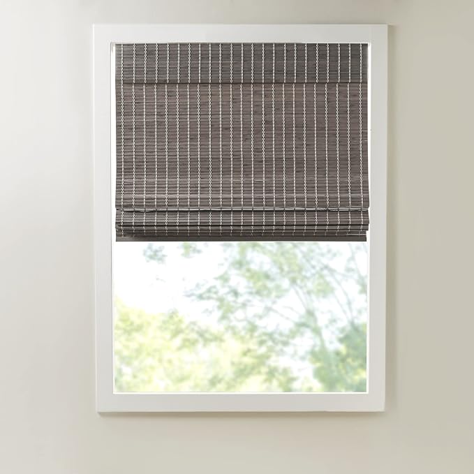 Madison Park Eastfield 100% Bamboo Cordless Roman Shades-Woven Wooden Privacy Panel, Light Filtering Easy Installation Window Blind Treatment, Bedroom, Living Room Decor, 29" W x 64" L, Grey Ash