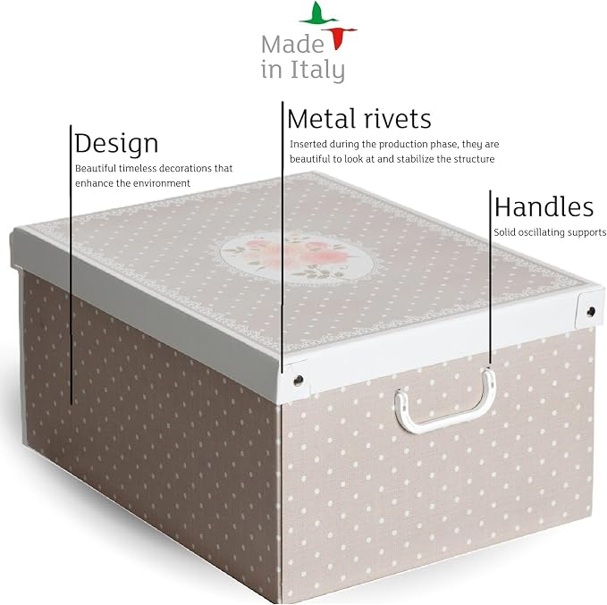 Lavatelli: Storage Box 6 Pack: Large - Grey Polka Dots - Lid & Handles, Decorative Cardboard Organizer, Stack, Home-Clothes-Linens, 19.7 x 15.4 x 9.4