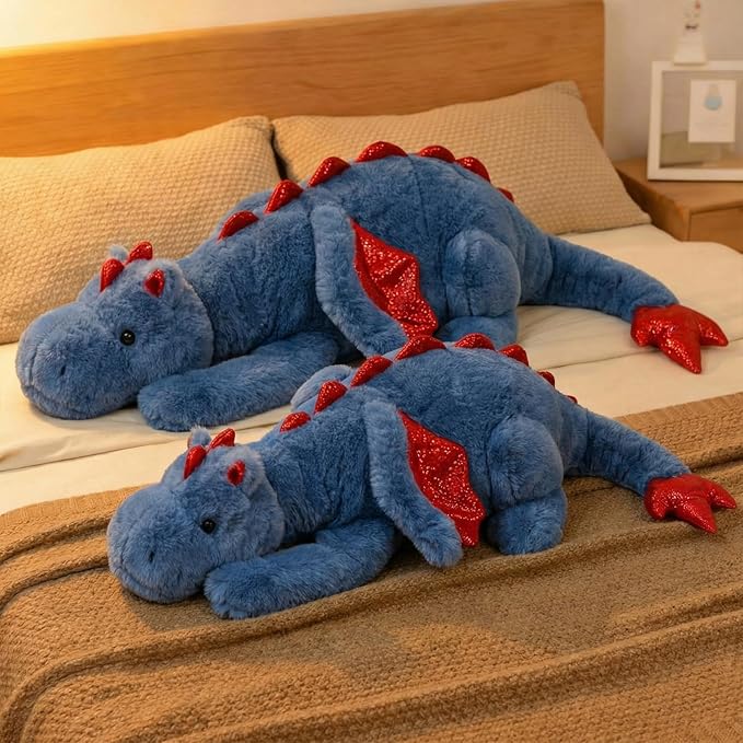 ARELUX Giant 50in 3Lb Big Blue Dragon Large Stuffed Animals Cute Plush Toy Fuzzy Jumbo Dinosaur Pillow Plushies with Wings Cuddly Soft Pterosaur Plushie for Friends Family Member