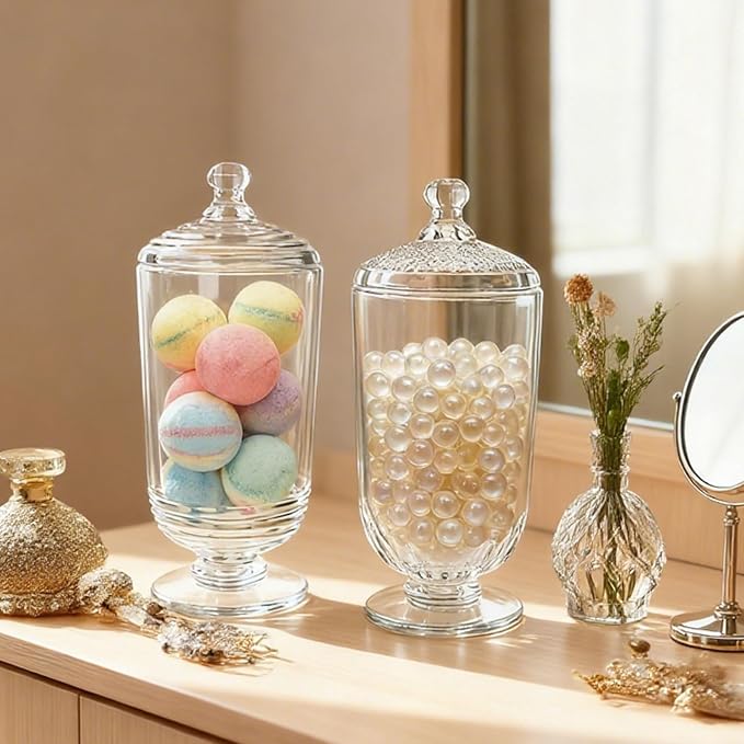 24fl oz Glass Candy Jars with Lids,3 Pack Apothecary Jars,Storage Jar for Candy, Cookies, Snacks, Kitchen Pantry, Clear Glass Jar for Countertop Display & Party Favors，700ml