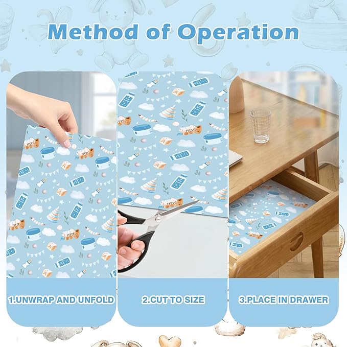 SCENTORINI Baby Powder Scented Drawer Liners for Dresser, 6 Sheets Fragrant Drawer Paper Liners Non-Adhesive Paper Sheets for Home Closet, Bedroom Drawers, Kitchen Cabinets