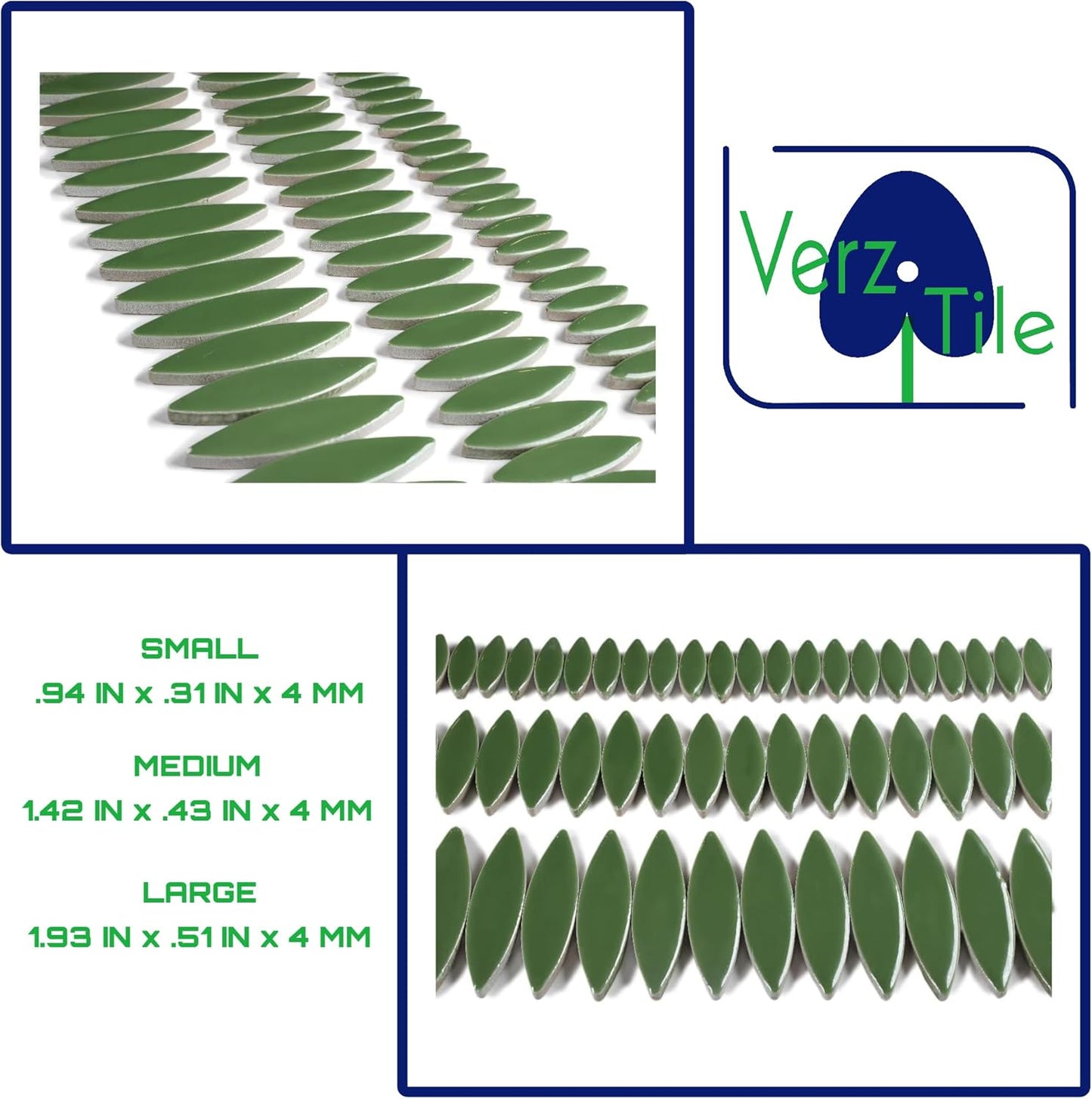 VerzTile Mosaic Tiles for Crafts - Petal Shaped Ceramic Tile Craft Hobbies & Art Projects 39 Color Options Endless Creativity DIY Design (Forest Green)