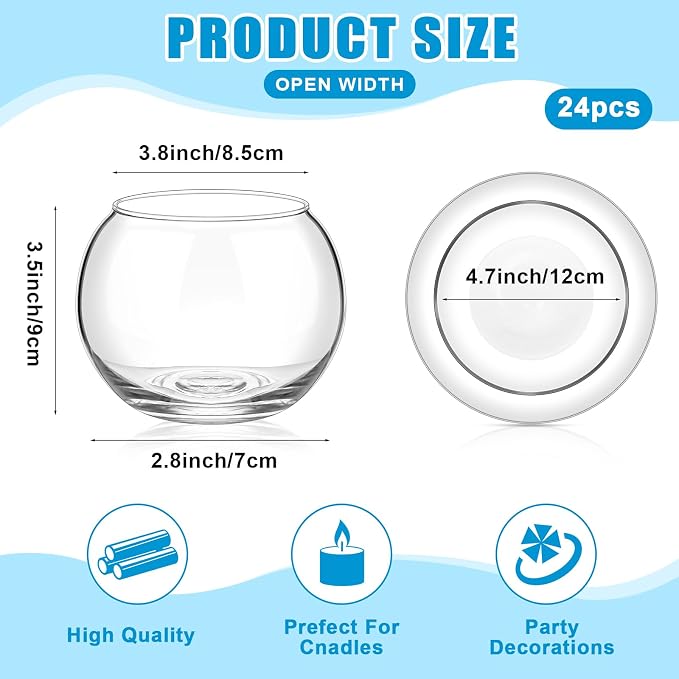 24 Pcs Glass Bubble Bowl Vase Bulk, Clear Round Glass Centerpiece Bowls for Valentine's Wedding Table Decor, Fish Flower Bud Vase Terrarium for Event Party DIY (3.5" h X 4.7" w)