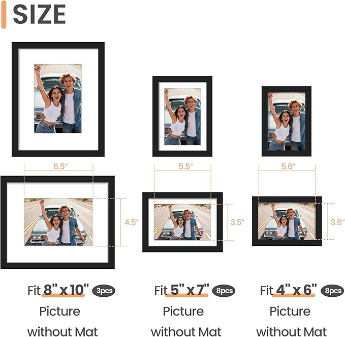 upsimples 19 Pack Picture Frames Collage Wall Decor for Mounting or Tabletop Display, Photo Gallery Frame Set for Family, Multi Sizes Including 8x10, 5x7, 4x6, Black