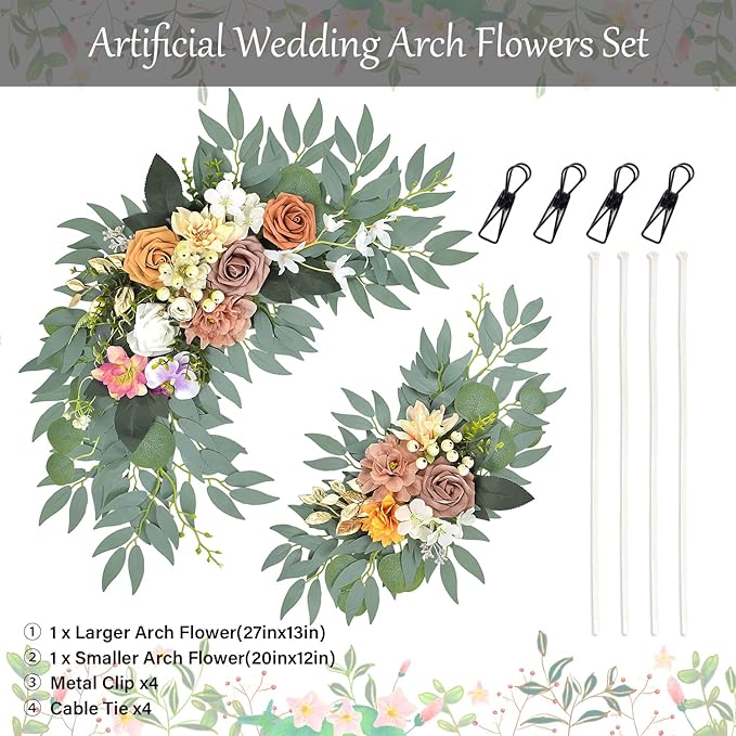 Wedding Arch Flowers Set of 2, Dusty Rose Artificial Flowers Decorations for Bridal Shower, Baby Shower, Rustic Backdrop Decor (Dusty Rose)