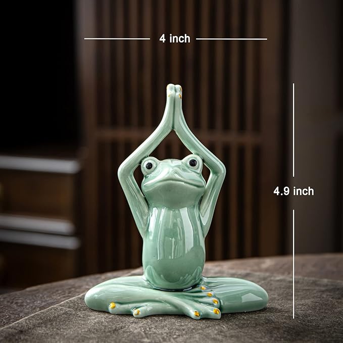 OwMell Ceramic Zen Frog Decor, Ceramic Yoga Pose Meditation Frog Staute for Home Zen Decoration - Namaste