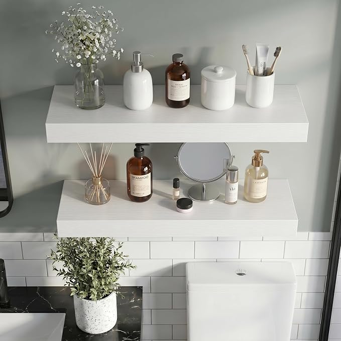 Vivelove 40 Inch Floating Shelves Wall Mounted for Display, 6.5 Deep Duty Shelves with Invisible Brackets for Living Room,Bedroom,Kitchen, Bathroom Storage & Decor,40" Wx6.5 Dx1.4 H - White