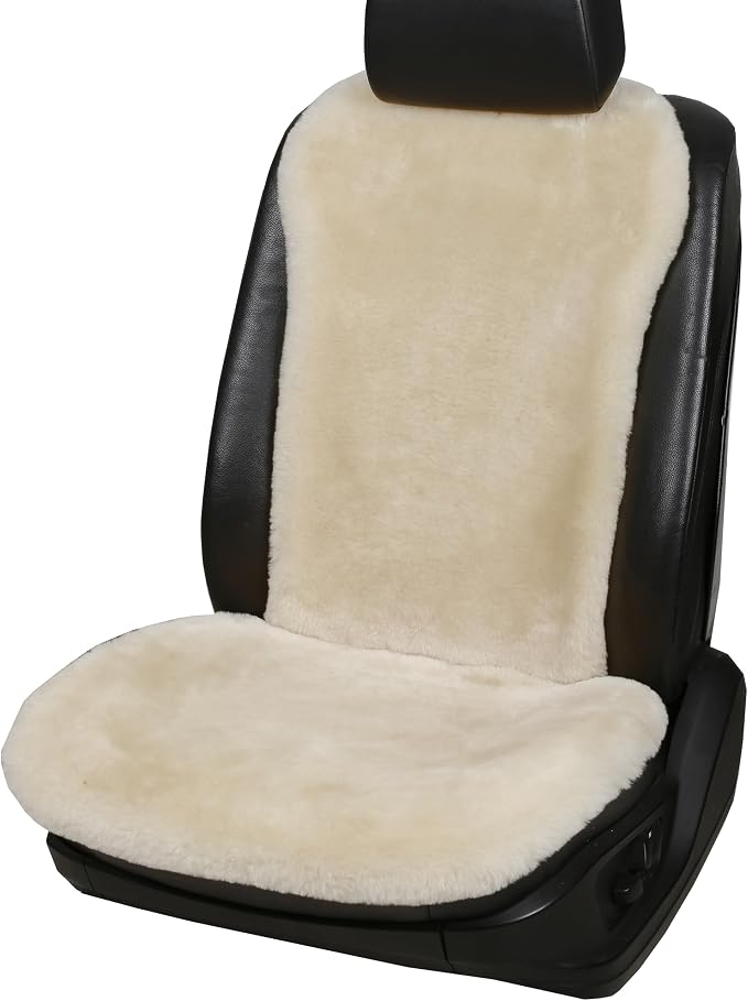 Dotesy 2 Packs Genuine Australia Sheepskin Auto Front Seat Cushion Natural Wool Car Seat Cover Protector Pad Soft Warm Winter Universal for Women Office Chair Car Décor