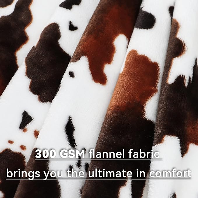 GEULAY Cow Print Fleece Blanket - Brown White Plush Throw, Lightweight Bed Couch Decor, Cute Cow Gifts for Women, Girls, Teens 50"x60"