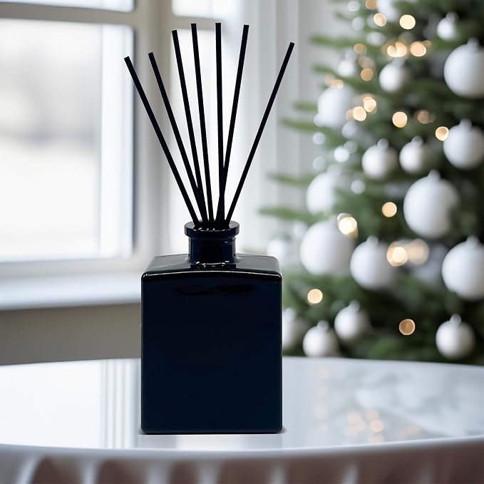 Urban Naturals Smoked Vanilla Reed Diffuser Set with Vanilla Bean, Sandalwood & Leather – 5 Ounce Sleek Black Rectangular Refillable Glass Bottle – Made in the USA