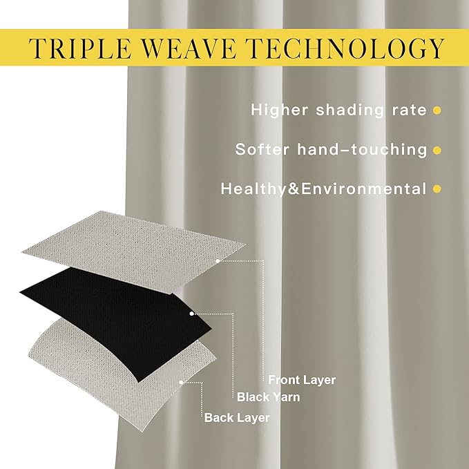 NICETOWN Room Darkening Natural Curtains & Drapes for Living Room - Thermal Insulated Solid Grommet Sound Reducing Privacy Window Treatments for Bedroom, 2 Panels, W66 x L84